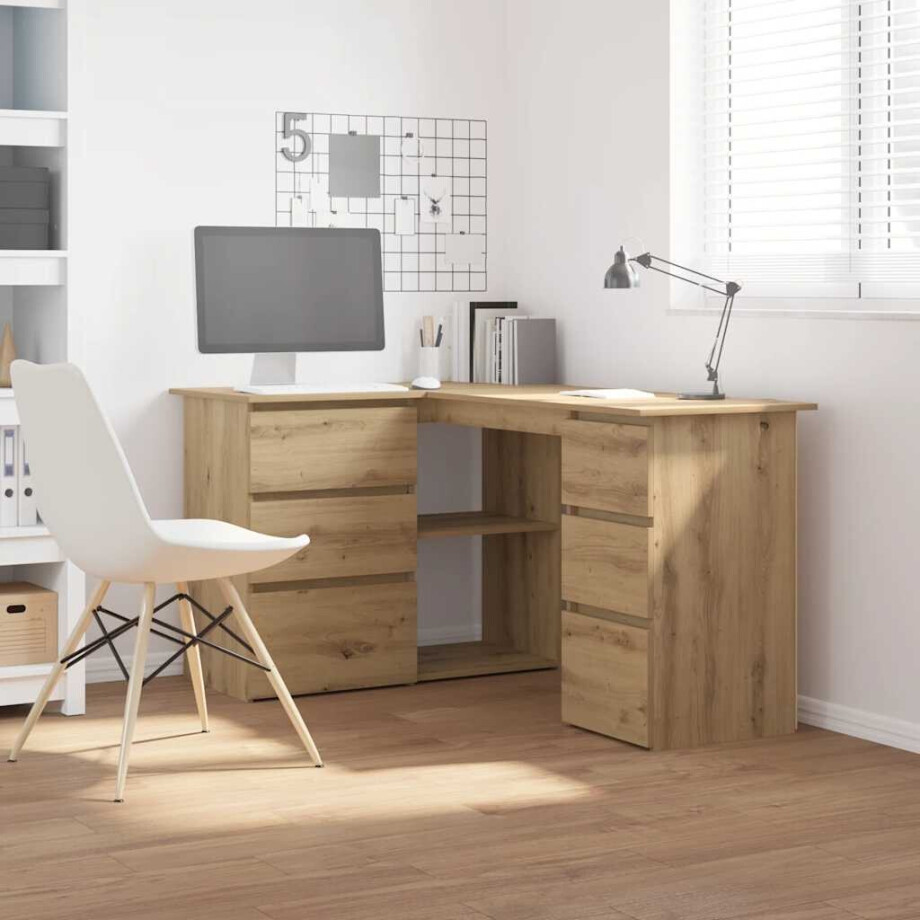 vidaXL Hoekbureau 145x100x76 cm bewerkt hout artisanaal eikenkleur afbeelding 1