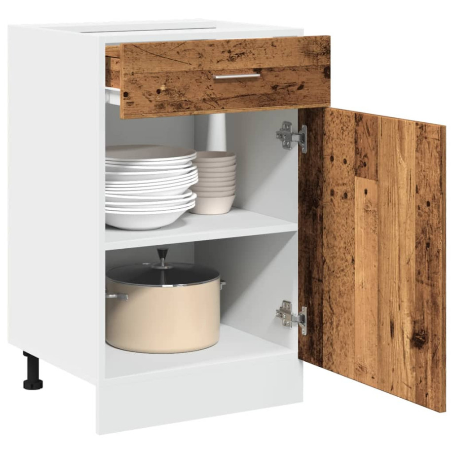vidaXL Onderkast met lade Lyon 50x46x81,5 cm bewerkt hout oud houtkleurig afbeelding 1