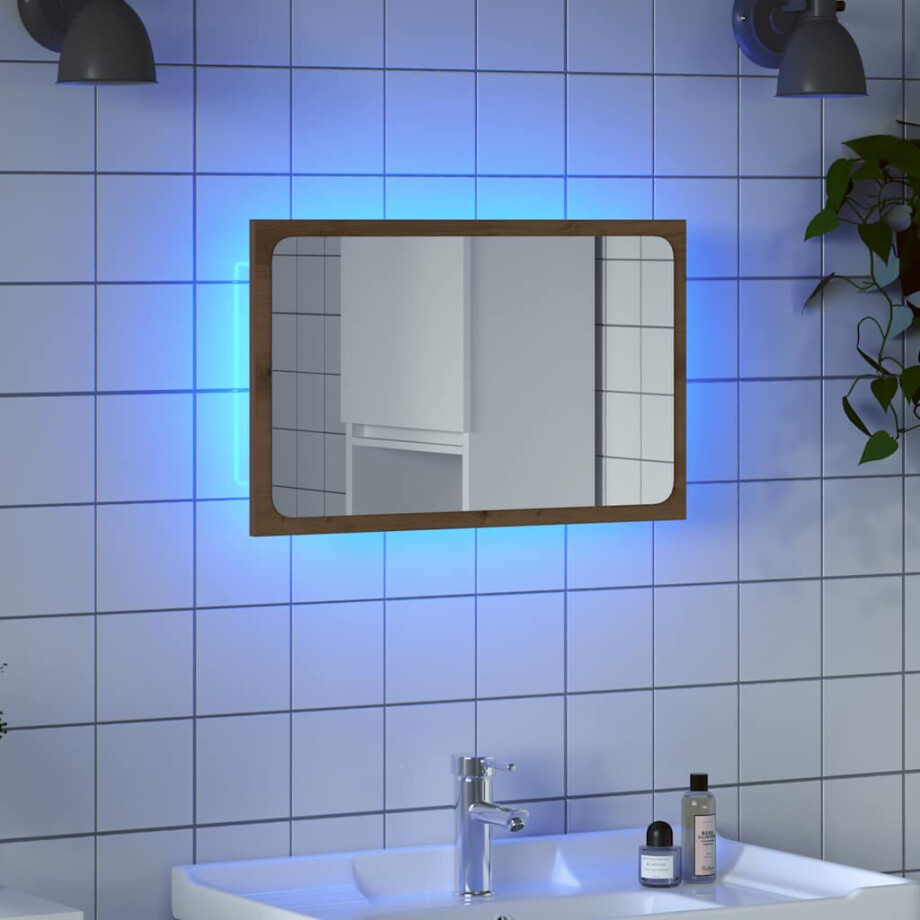 vidaXL Badkamerspiegel met LED 60x8,5x38 cm artisanaal eikenkleurig afbeelding 1