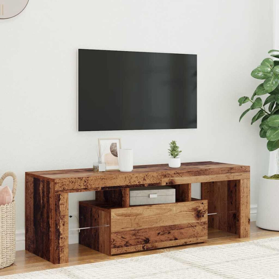 vidaXL Tv-meubel met LED 120x36,5x40 cm bewerkt hout oud hout afbeelding 1