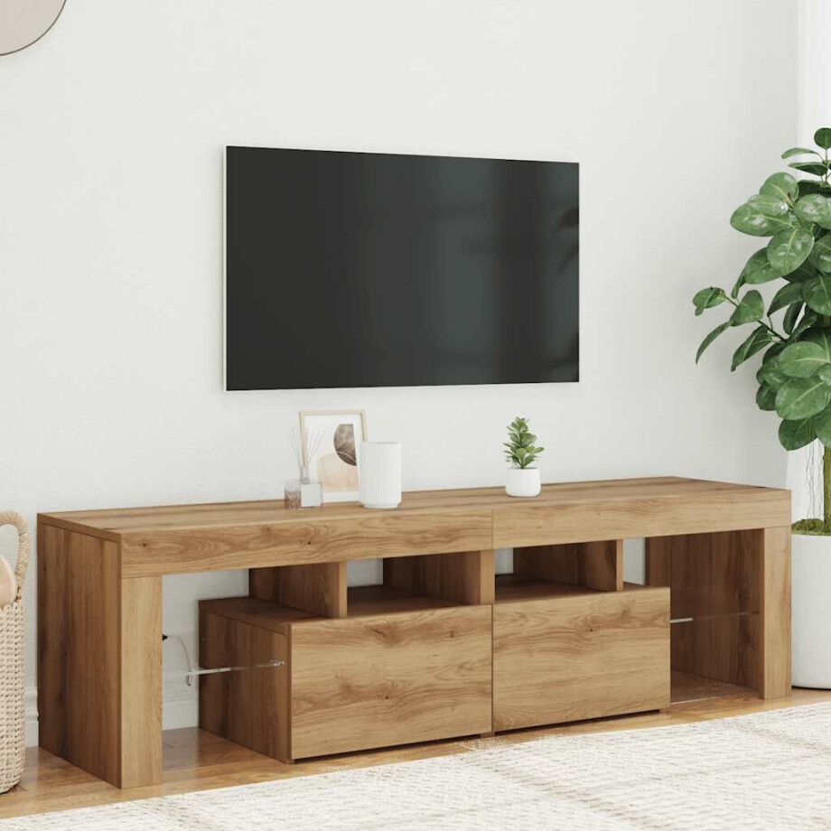 vidaXL Tv-meubel met LED 140x36,5x40 cm bewerkt hout artisanaal eiken afbeelding 1