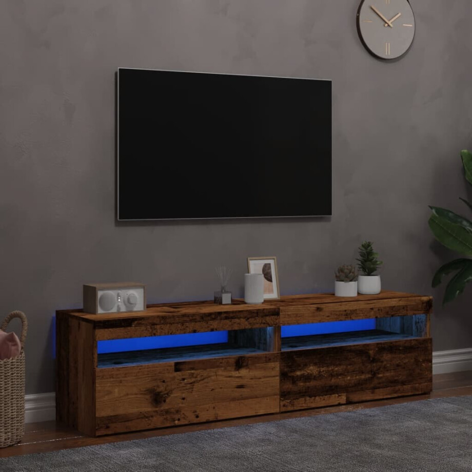 vidaXL Tv-meubels met LED-verlichting 2 st bewerkt hout oud hout vidaXL Tv-meubels met LED-verlichting 2 st bewerkt hout oud hout afbeelding 1