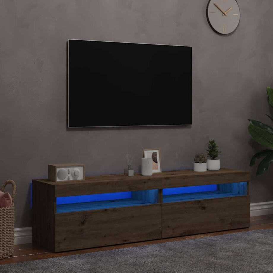 vidaXL Tv-meubels met LED 2 st bewerkt hout artisanaal eiken vidaXL Tv-meubels met LED 2 st bewerkt hout artisanaal eiken afbeelding 1