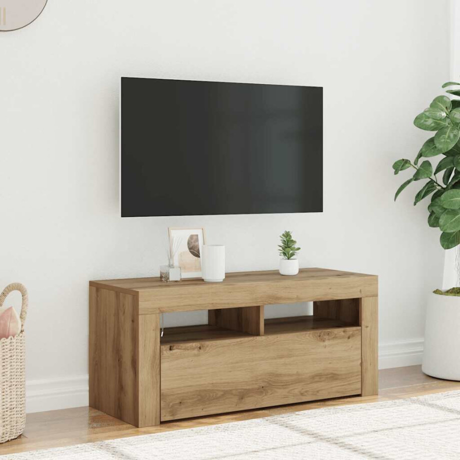 vidaXL Tv-meubel met LED 90x35x40 cm bewerkt hout artisanaal eiken afbeelding 1