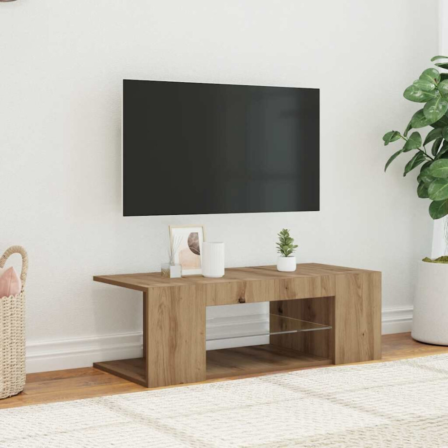 vidaXL Tv-meubel met LED 90x39x30 cm bewerkt hout artisanaal eiken afbeelding 1