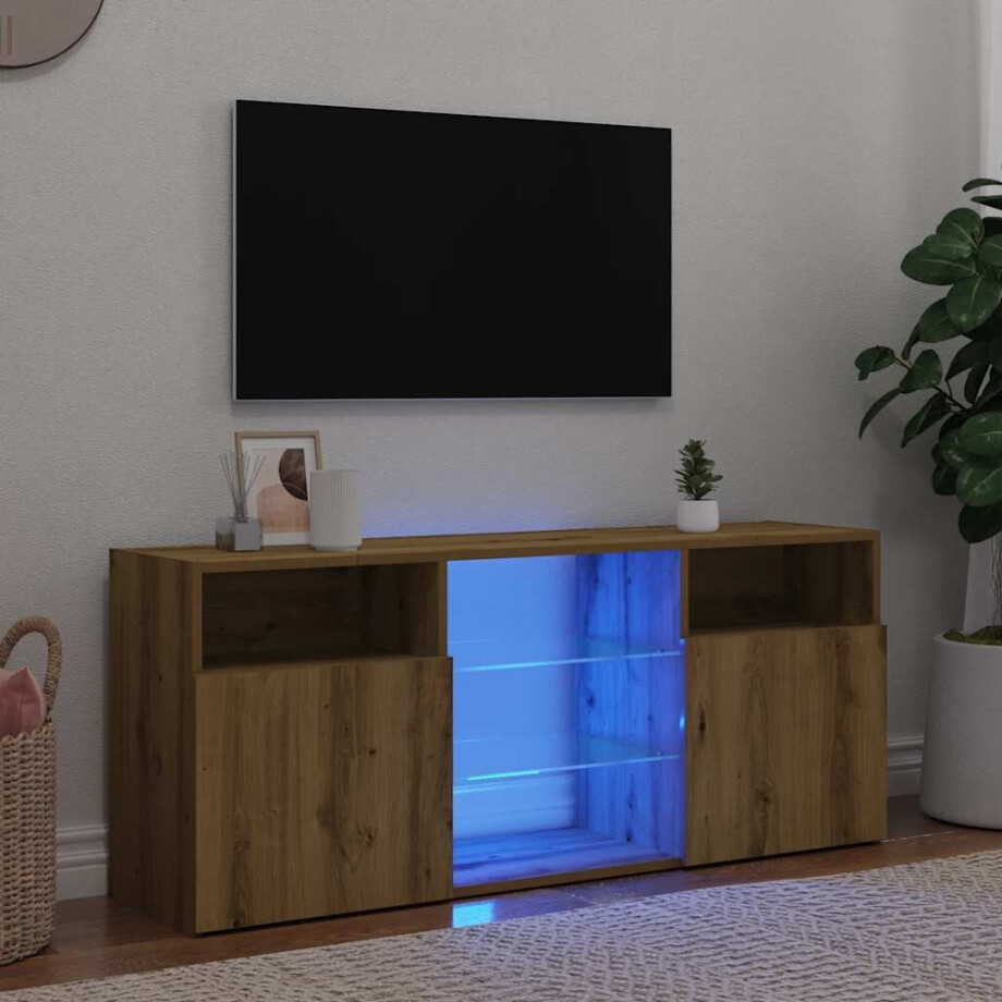vidaXL Tv-meubel met LED 120x30x50 cm bewerkt hout artisanaal eiken afbeelding 1