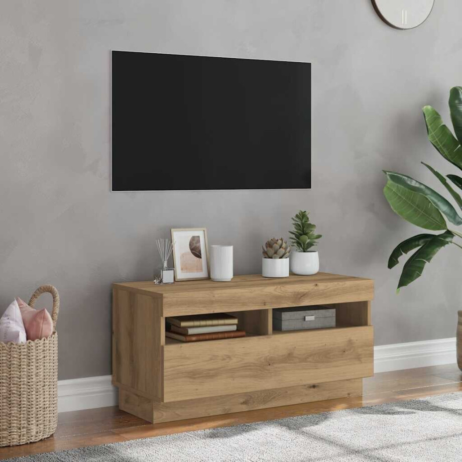 vidaXL Tv-meubel met LED 80x35x40 cm bewerkt hout artisanaal eiken vidaXL Tv-meubel met LED 80x35x40 cm bewerkt hout artisanaal eiken afbeelding 1