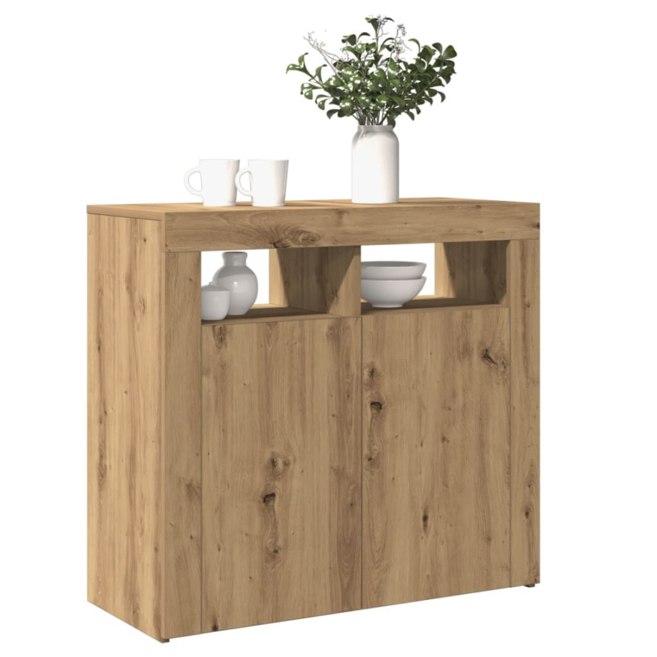vidaXL Dressoir met LED 80x35x75 cm bewerkt hout artisanaal eiken afbeelding 1