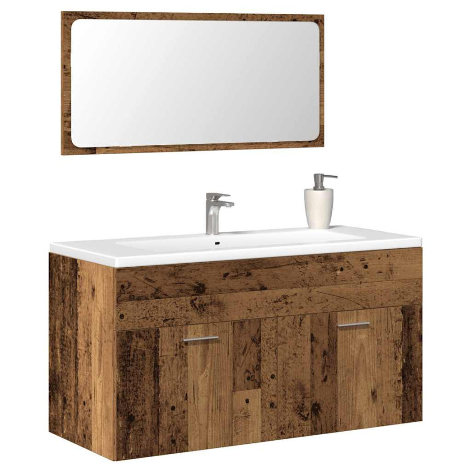 vidaXL Badkamerkast met spiegel bewerkt hout oud houtkleurig afbeelding 1