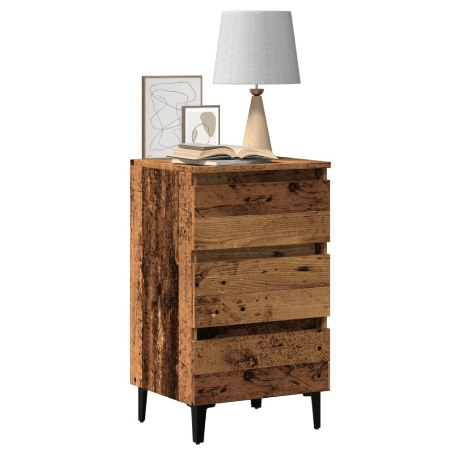 vidaXL Nachtkastje met metalen poten 40x35x69 cm oud houtkleurig afbeelding 1