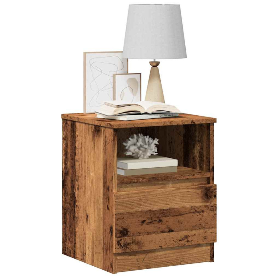 vidaXL Nachtkastjes 2 st 40x40x50 cm bewerkt hout oud houtkleurig afbeelding 1
