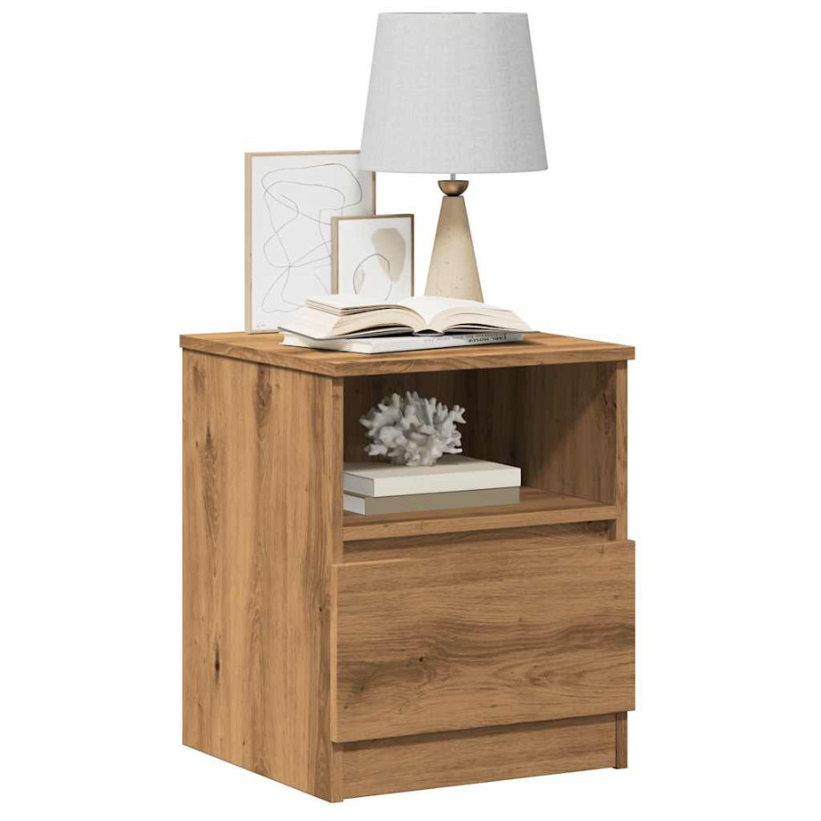 vidaXL Nachtkastjes 2 st 40x40x50 cm bewerkt hout artisanaal eiken vidaXL Nachtkastjes 2 st 40x40x50 cm bewerkt hout artisanaal eiken afbeelding 1