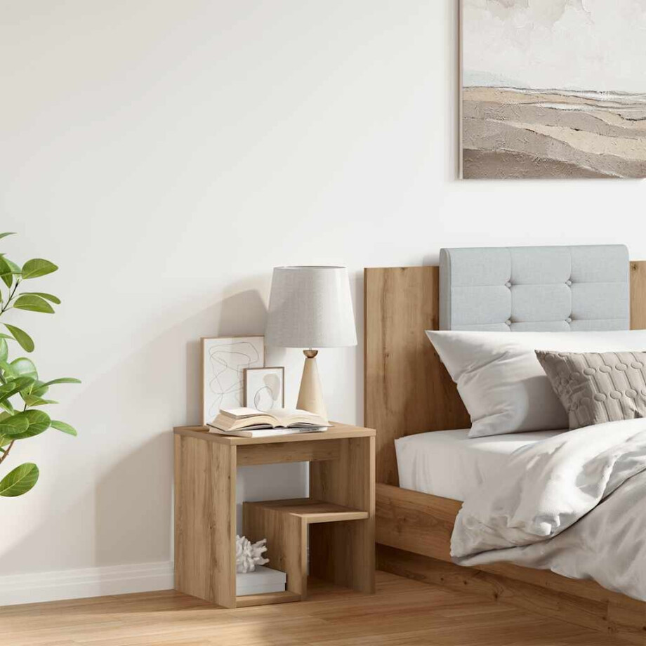 vidaXL Nachtkastje 40x30x40 cm bewerkt hout artisanaal eikenkleurig afbeelding 1