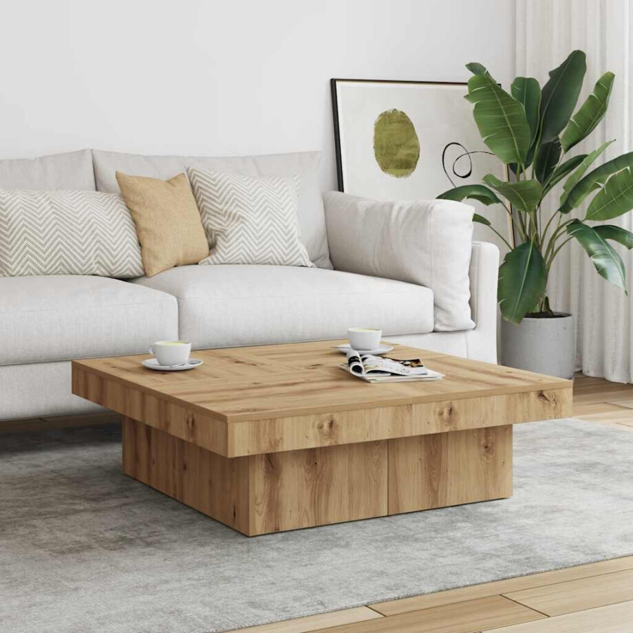 vidaXL Salontafel 90x90x28 cm bewerkt hout artisanaal eikenkleur vidaXL Salontafel 90x90x28 cm bewerkt hout artisanaal eikenkleur afbeelding 1