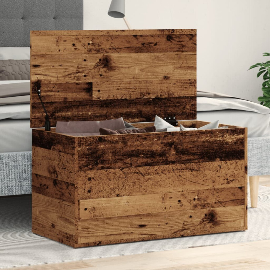 vidaXL Opbergkist 84x42x46 cm bewerkt hout oud houtkleurig vidaXL Opbergkist 84x42x46 cm bewerkt hout oud houtkleurig afbeelding 1