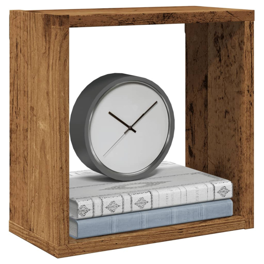 vidaXL Wandschappen kubus 4 st 30x15x30cm bewerkt hout oud houtkleurig afbeelding 1