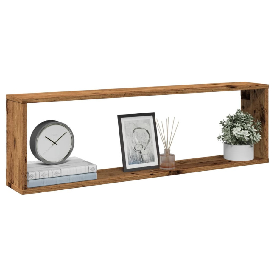 vidaXL Wandschappen kubus 4 st 100x15x30 cm bewerkt hout oud hout afbeelding 1