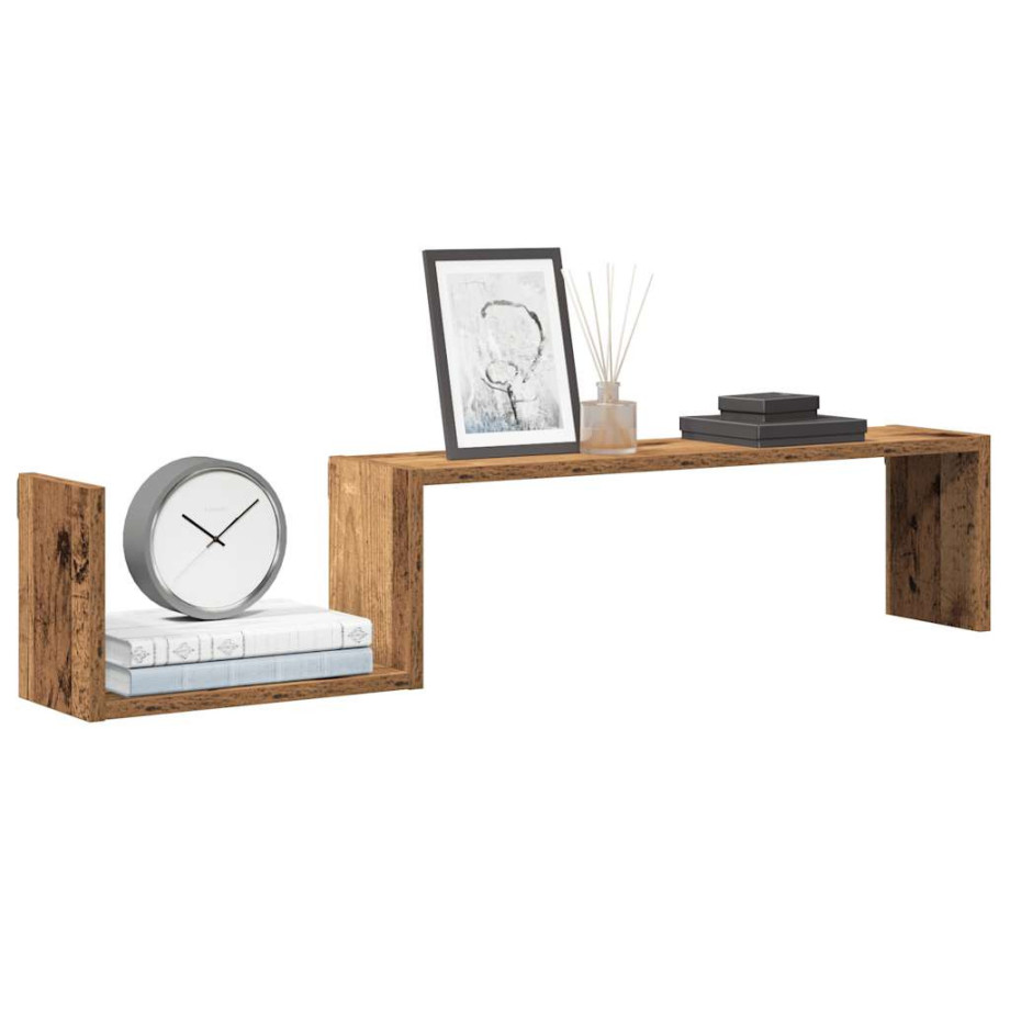 vidaXL Wandschappen 2 st 100x15x20 cm bewerkt hout oud houtkleurig vidaXL Wandschappen 2 st 100x15x20 cm bewerkt hout oud houtkleurig afbeelding 1
