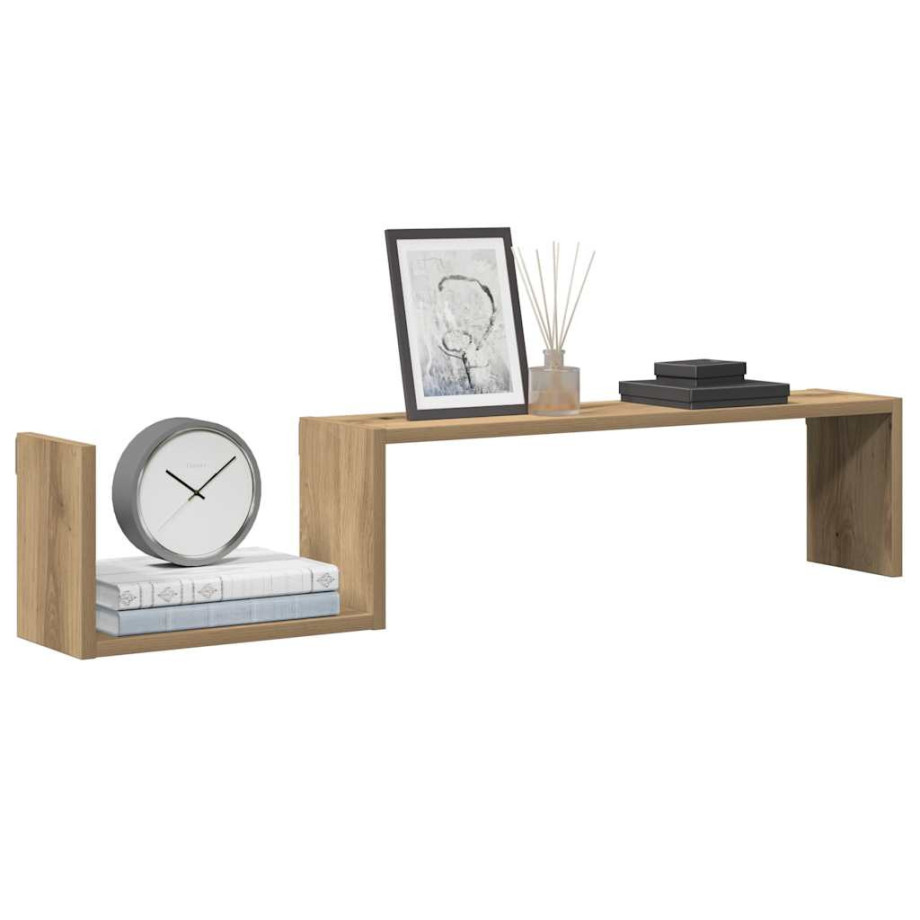vidaXL Wandschappen 2 st 100x15x20 cm bewerkt hout artisanaal eiken vidaXL Wandschappen 2 st 100x15x20 cm bewerkt hout artisanaal eiken afbeelding 1