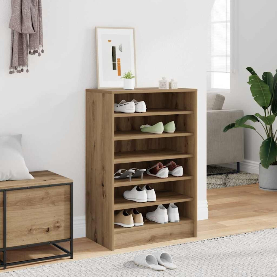 vidaXL Schoenenkast 60x35x92 cm bewerkt hout artisanaal eikenkleur vidaXL Schoenenkast 60x35x92 cm bewerkt hout artisanaal eikenkleur afbeelding 1