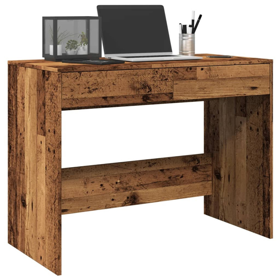 vidaXL Bureau 101x50x76,5 cm bewerkt hout oud houtkleurig afbeelding 1