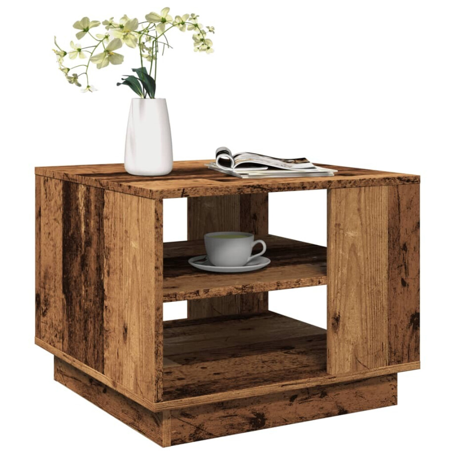 vidaXL Salontafel 55x55x42 cm bewerkt hout oud houtkleurig afbeelding 1