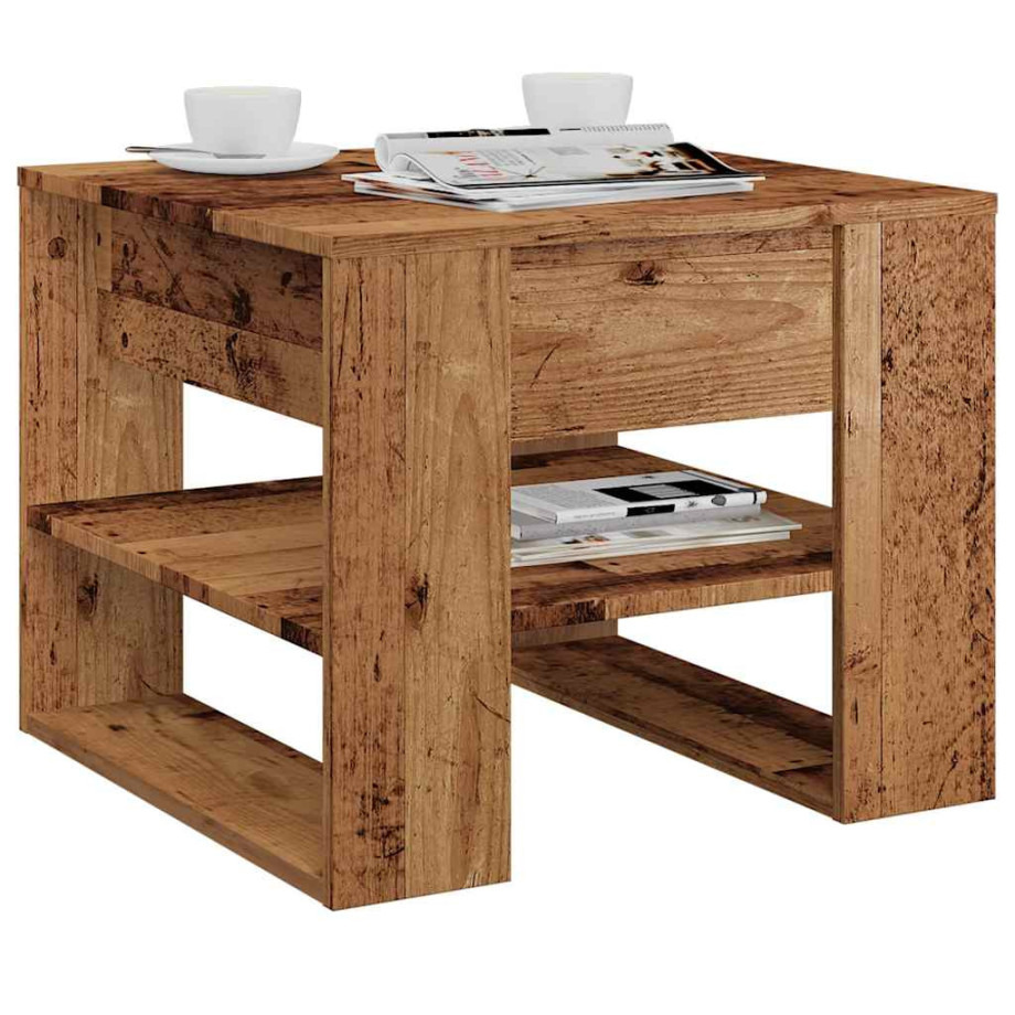 vidaXL Salontafel 55,5x55x45 cm bewerkt hout oud houtkleurig afbeelding 1