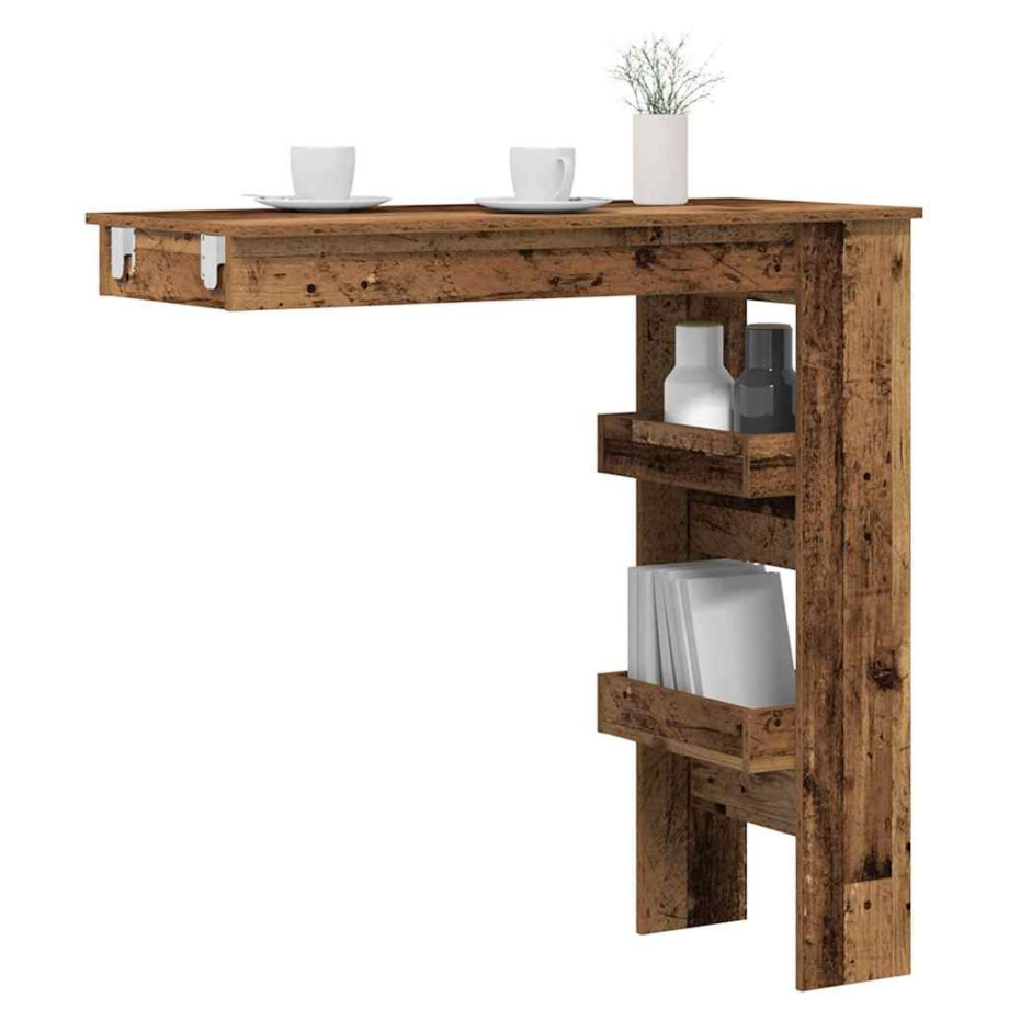 vidaXL Bartafel wandgemonteerd 102x45x103,5 cm bewerkt hout oud hout afbeelding 1
