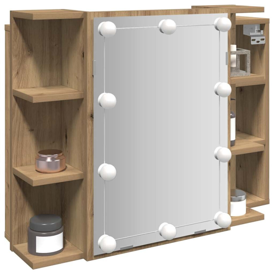 vidaXL Spiegelkast met LED 70x16,5x60 cm artisanaal eikenkleur afbeelding 1