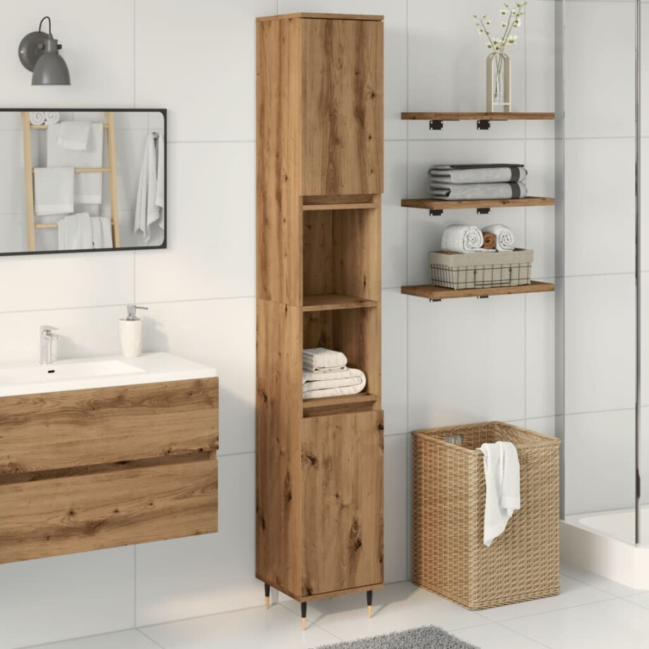 vidaXL Badkamerkast 30x30x190 cm bewerkt hout artisanaal eikenkleurig afbeelding 1