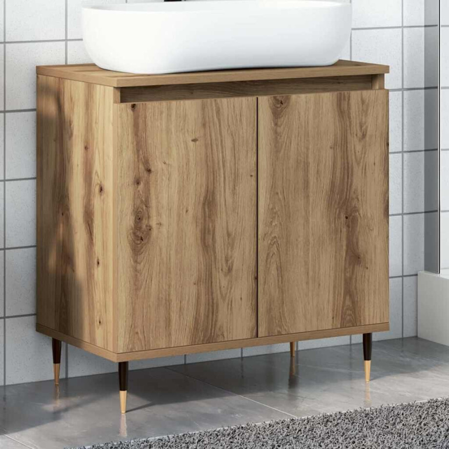 vidaXL Badkamerkast 58x33x60 cm bewerkt hout artisanaal eikenkleurig afbeelding 1