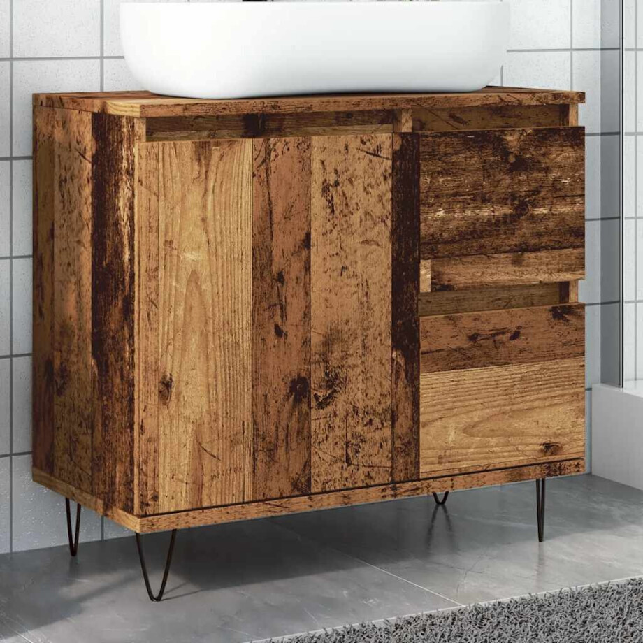 vidaXL Badkamerkast 65x33x60 cm bewerkt hout oud houtkleurig afbeelding 1