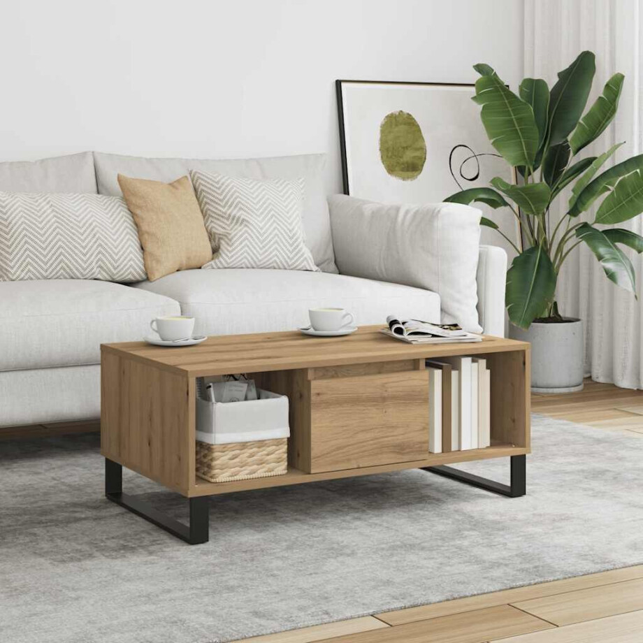 vidaXL Salontafel 90x50x36,5 cm bewerkt hout artisanaal eikenkleurig afbeelding 1