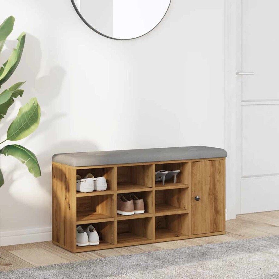 vidaXL Schoenenbank 102x32x50 cm bewerkt hout artisanaal eikenkleur afbeelding 1