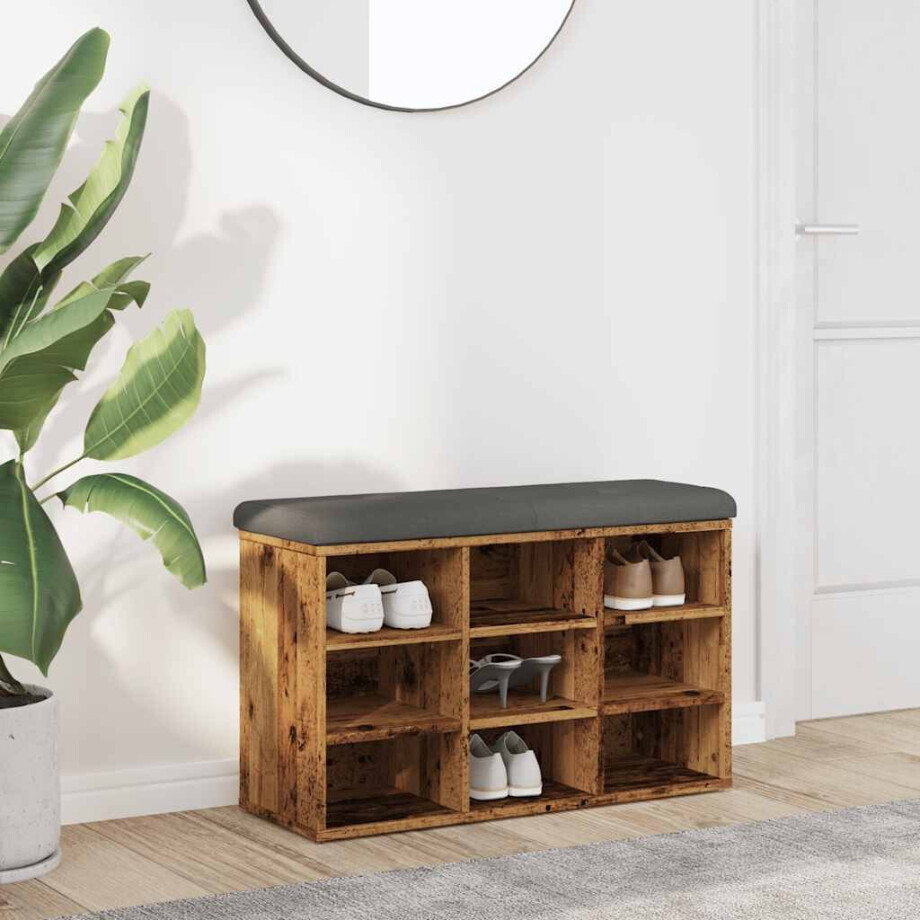 vidaXL Schoenenbank 82x32x50 cm bewerkt hout oud houtkleurig afbeelding 1