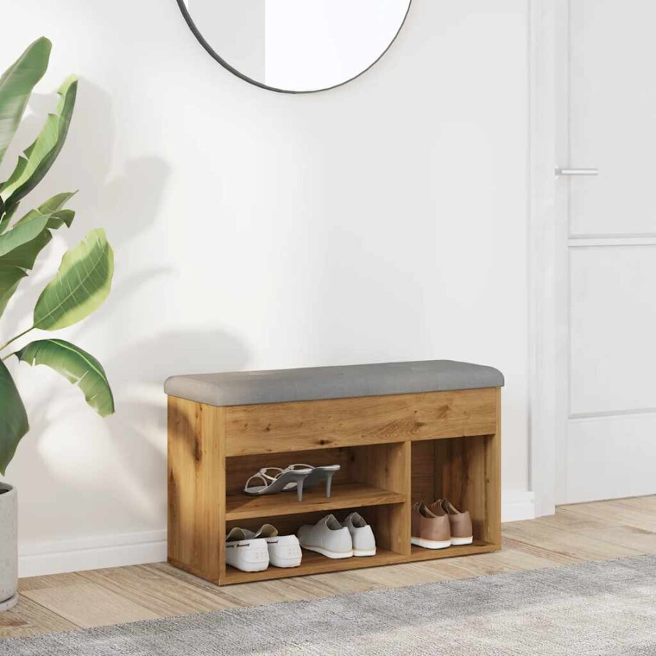 vidaXL Schoenenbank 82x32x45,5 cm bewerkt hout artisanaal eikenkleur vidaXL Schoenenbank 82x32x45,5 cm bewerkt hout artisanaal eikenkleur afbeelding 1