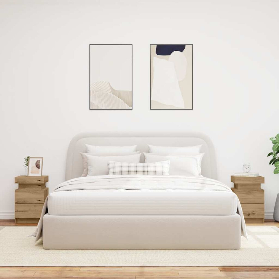 vidaXL Nachtkastjes 2 st met LED 35x39x55 cm hout artisanaal eiken afbeelding 1