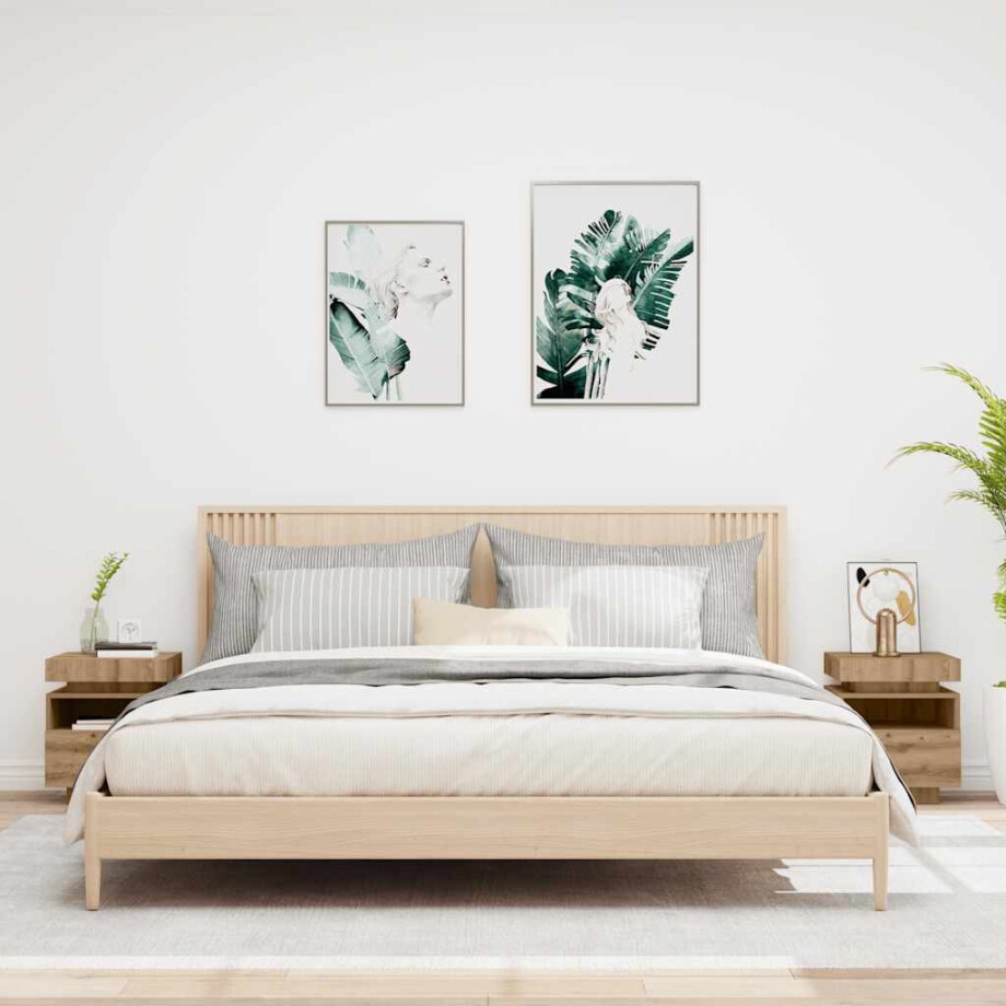 vidaXL Nachtkastjes met LED 2 st 40x39x48,5 cm artisanaal eikenkleur vidaXL Nachtkastjes met LED 2 st 40x39x48,5 cm artisanaal eikenkleur afbeelding 1