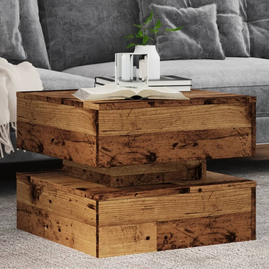 vidaXL Salontafel met LED-verlichting 50x50x40 cm oud houtkleurig vidaXL Salontafel met LED-verlichting 50x50x40 cm oud houtkleurig afbeelding 1