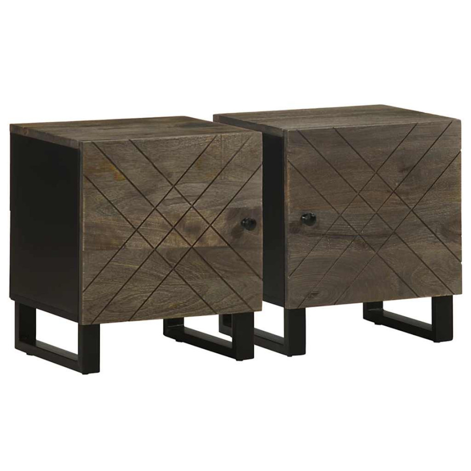 vidaXL Nachtkastjes 2 st 40x33x46 cm massief mangohout zwart afbeelding 1