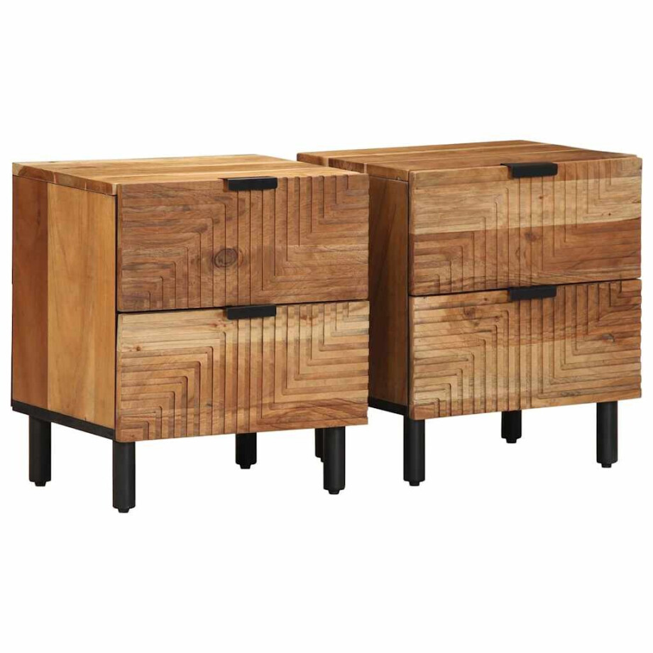 vidaXL Nachtkastjes 2 stuks 40x33x46 cm Massief hout Acacia vidaXL Nachtkastjes 2 stuks 40x33x46 cm Massief hout Acacia afbeelding 1