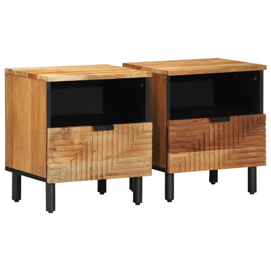 vidaXL Nachtkastjes 2 stuks 40x33x46 cm Massief hout Acacia vidaXL Nachtkastjes 2 stuks 40x33x46 cm Massief hout Acacia afbeelding 1