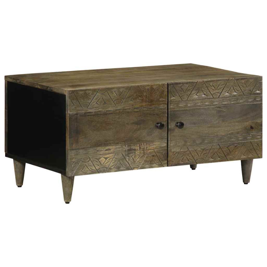 vidaXL Salontafel 80x50x40 cm massief mangohout lichtgrijs afbeelding 1