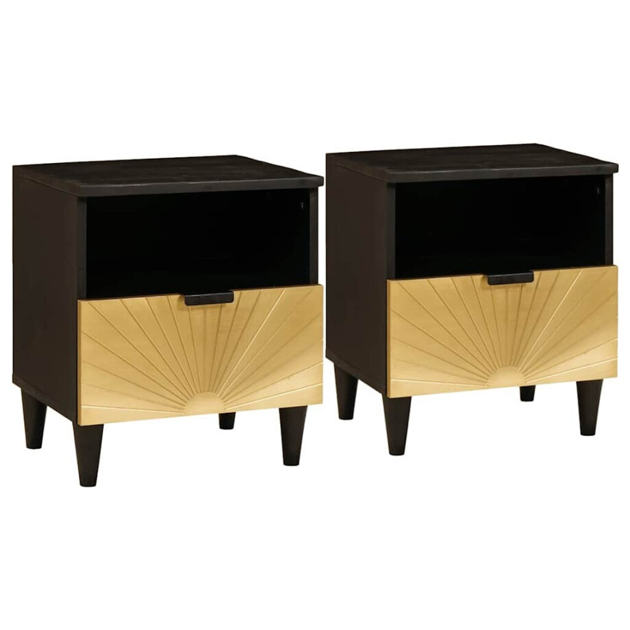 vidaXL Nachtkastje 2 pcs Zwart en Goud 40 x 33 x 46 cm Bewerkt hout afbeelding 1