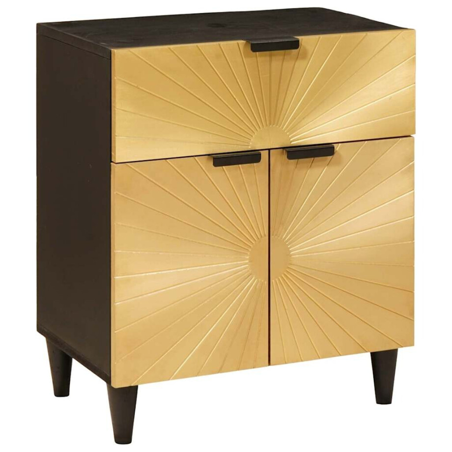 vidaXL Nachtkastje Zwart en Goud 50 x 33 x 60 cm massief mangohout afbeelding 1