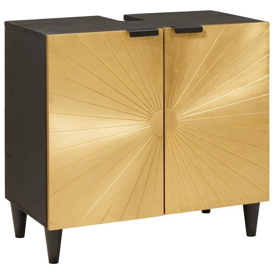 vidaXL Wastafelkast Zwart en Goud 62 x 33 x 58 cm massief mangohout afbeelding 1