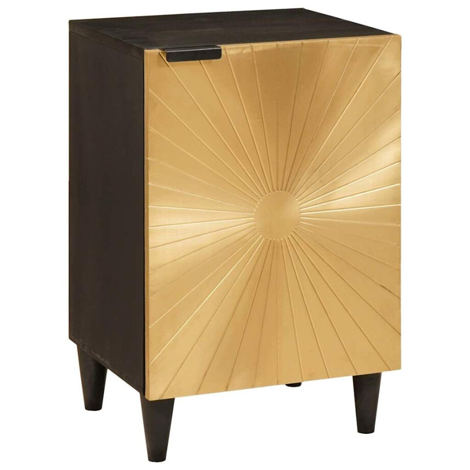 vidaXL Badkamerkast Zwart en Goud 38 x 33 x 58 cm Massief Mango Hout afbeelding 1
