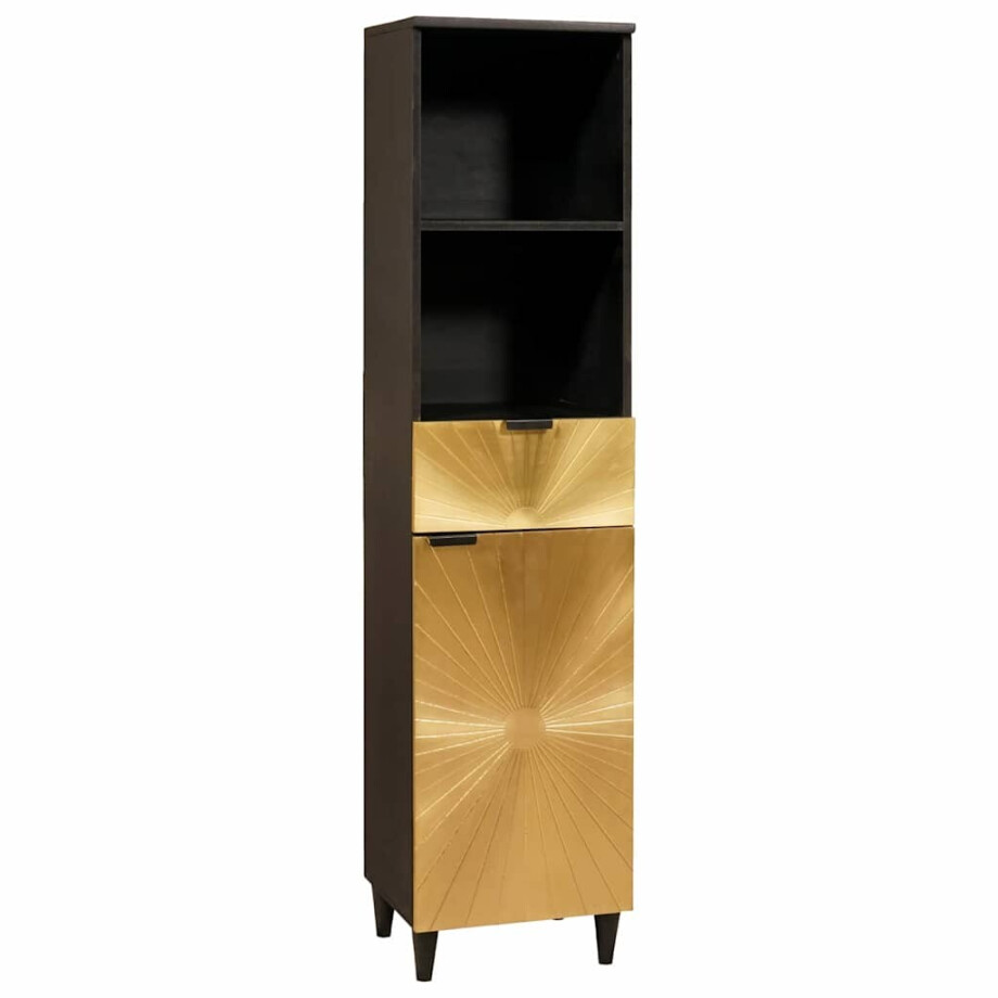 vidaXL Badkamerkast Zwart en Goud 38 x 33 x 160 cm Massief Mango Hout vidaXL Badkamerkast Zwart en Goud 38 x 33 x 160 cm Massief Mango Hout afbeelding 1