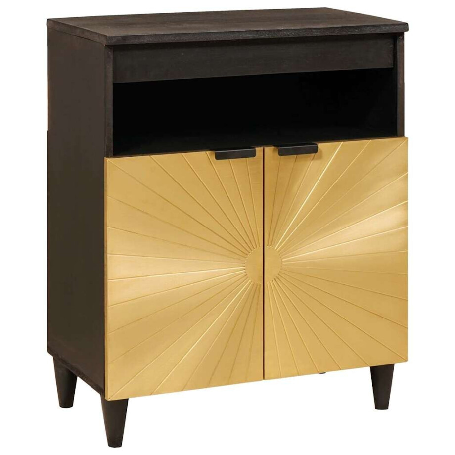 vidaXL Dressoir Zwart en Goud 60 x 33 x 75 cm Massief Mango Hout vidaXL Dressoir Zwart en Goud 60 x 33 x 75 cm Massief Mango Hout afbeelding 1