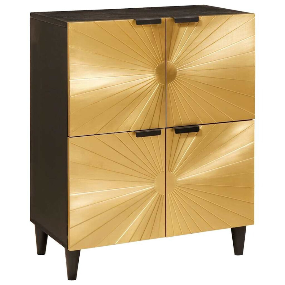 vidaXL Bijzetkast Zwart en Goud 60 x 33.5 x 75 cm massief mangohout afbeelding 1